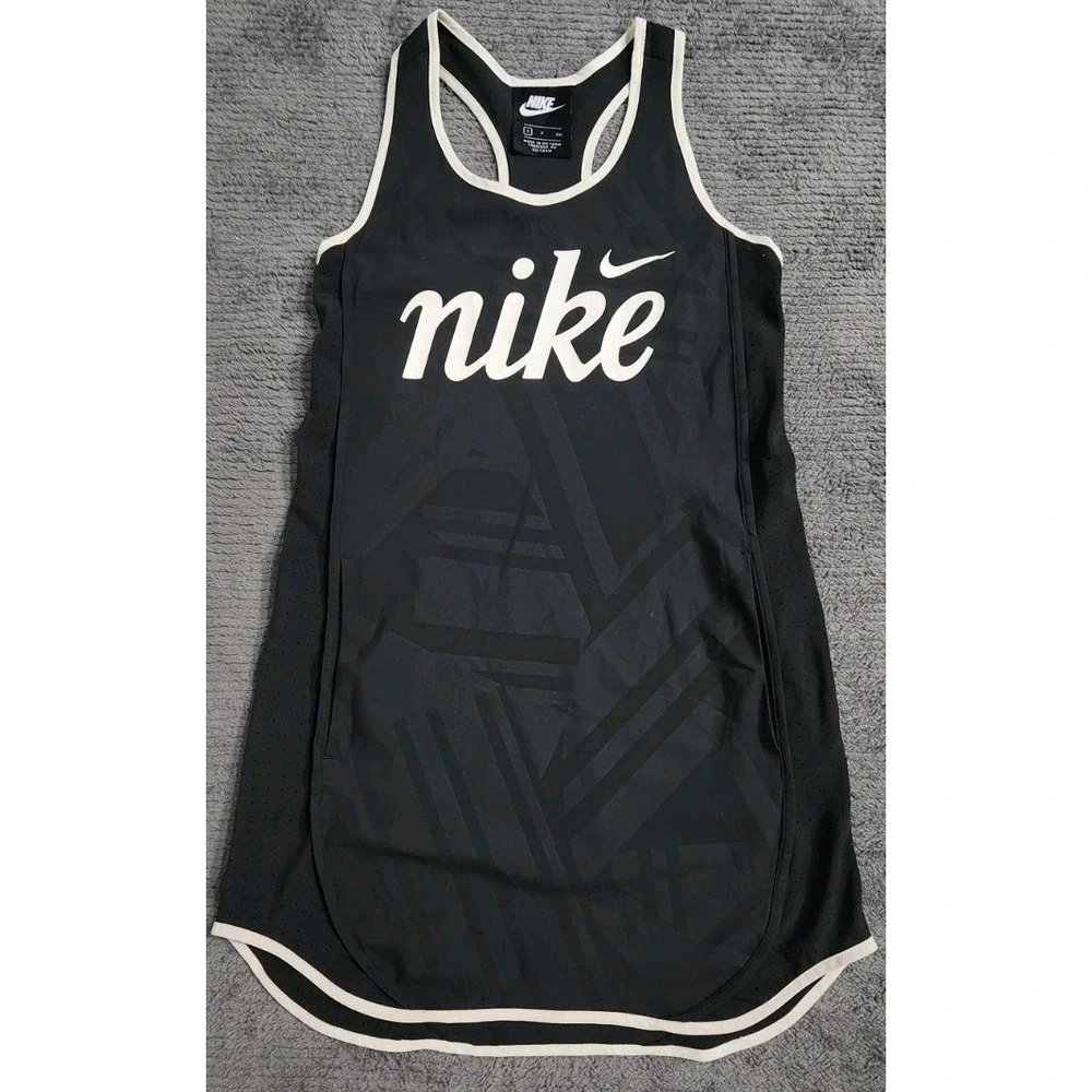 NIKE SPORTSWEAR‎ TEMPO LIGHTWEIGHT WOVEN DRESS Black Tank Girls Sz S Tennis NEW